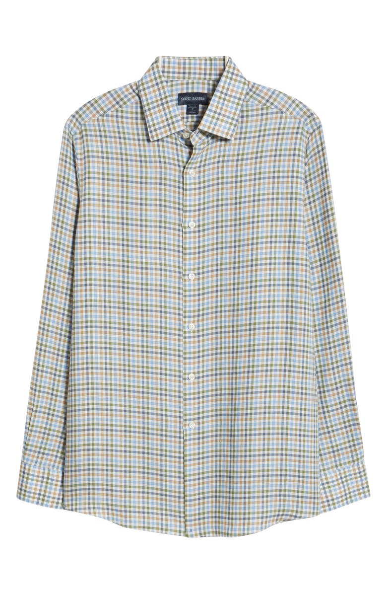 Scott Barber Coastal Regular Fit Plaid Linen & Lyocell Button-Down Shirt, Alternate, color, Sage
