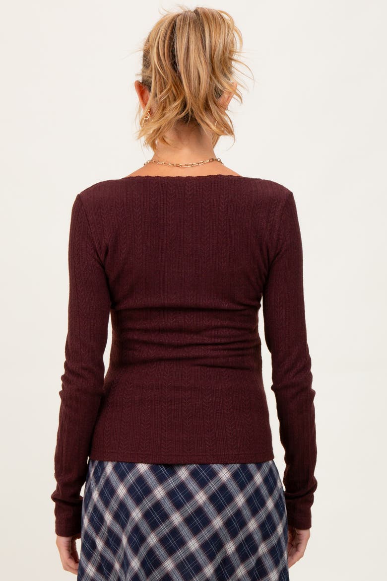 Pointelle Knit Lace Trim Square Neck Top, Alternate, color, Burgundy