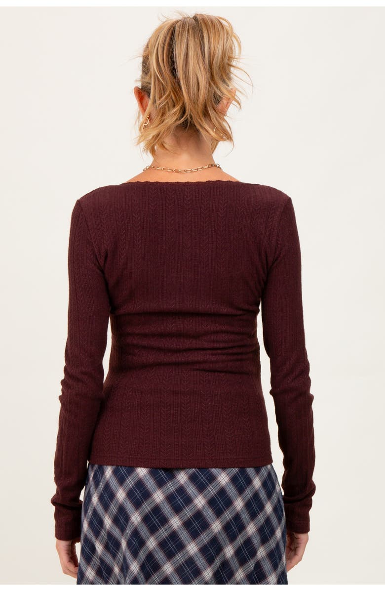PinkBlush Pointelle Knit Lace Trim Square Neck Top, Alternate, color, Burgundy