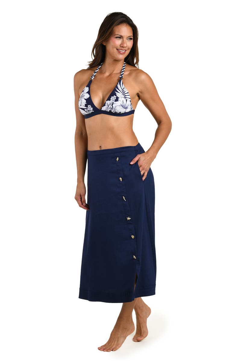 La Blanca Harbor Breeze Midi Cover-Up Skirt, Alternate, color, Indigo