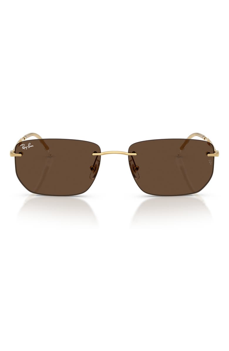 Ray-Ban 56mm Rimless Rectangular Sunglasses, Main, color, Arista / Dark Brown