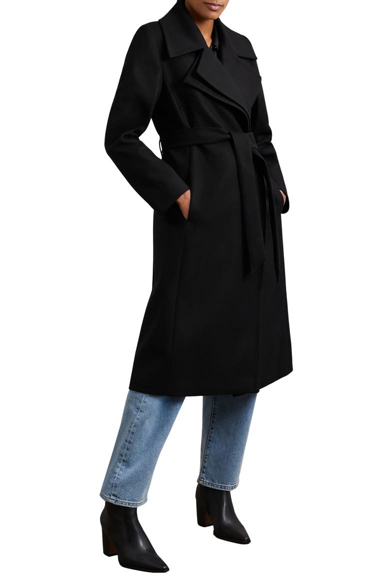 Odette Wool Blend Wrap Coat, Alternate, color, BLACK