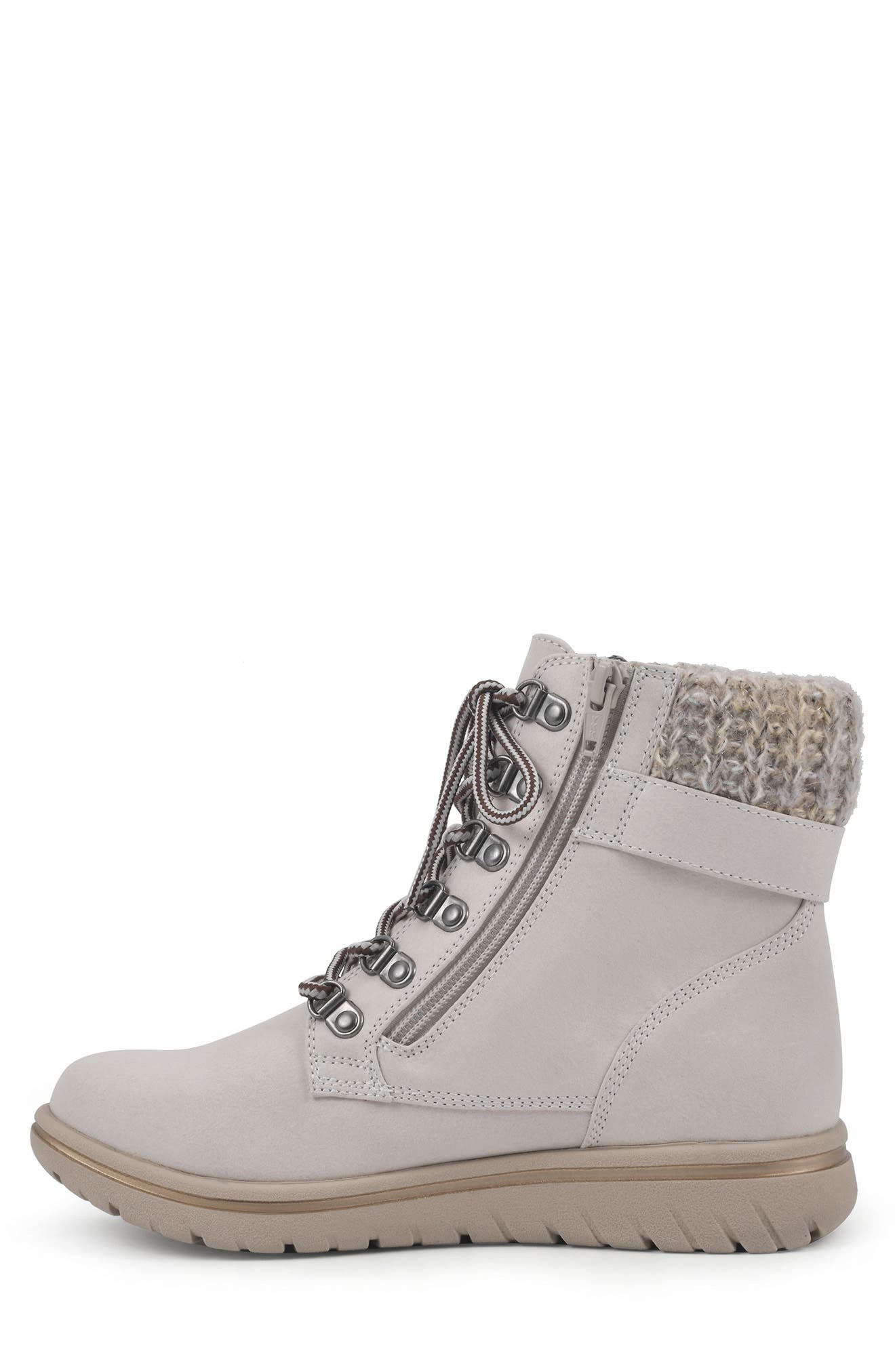 Hearty Knit Collar Lace-Up Boot, Alternate, color, WINTER WHITE/ FABRIC/ SWEATER