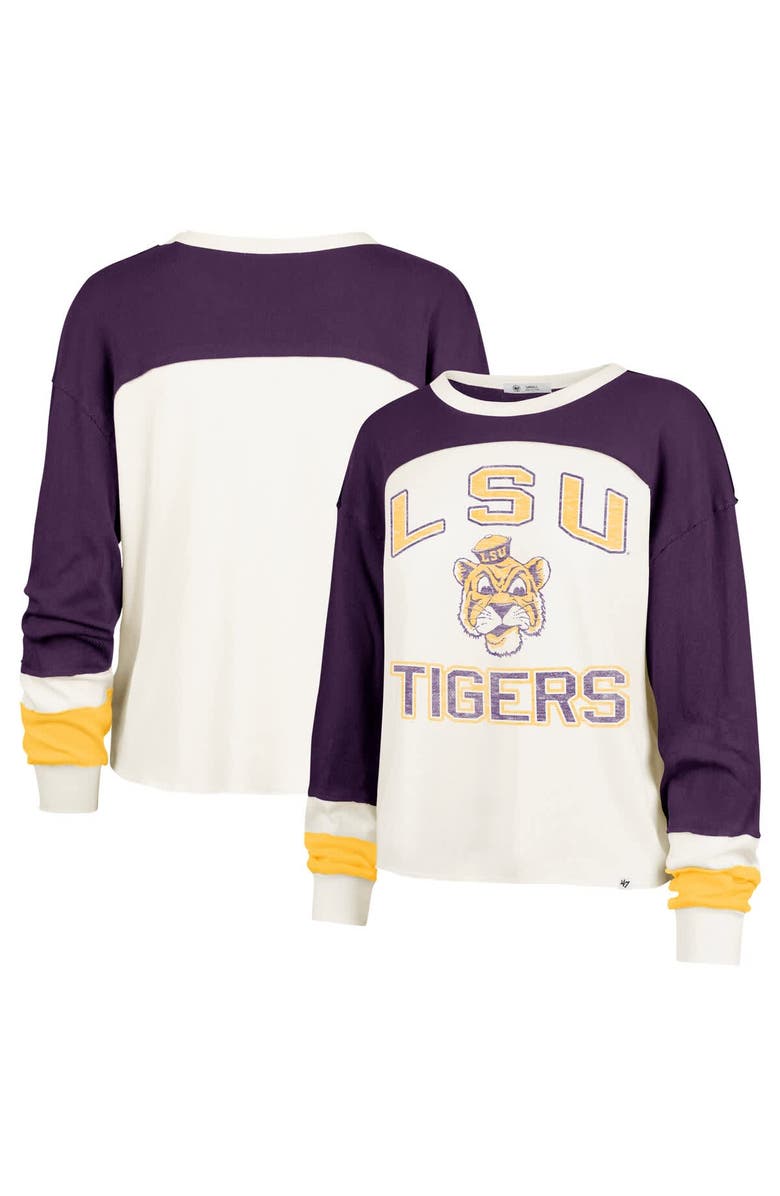 '47 Women's '47 Cream LSU Tigers Double Header Curve Raglan Long Sleeve T-Shirt, Main, color,