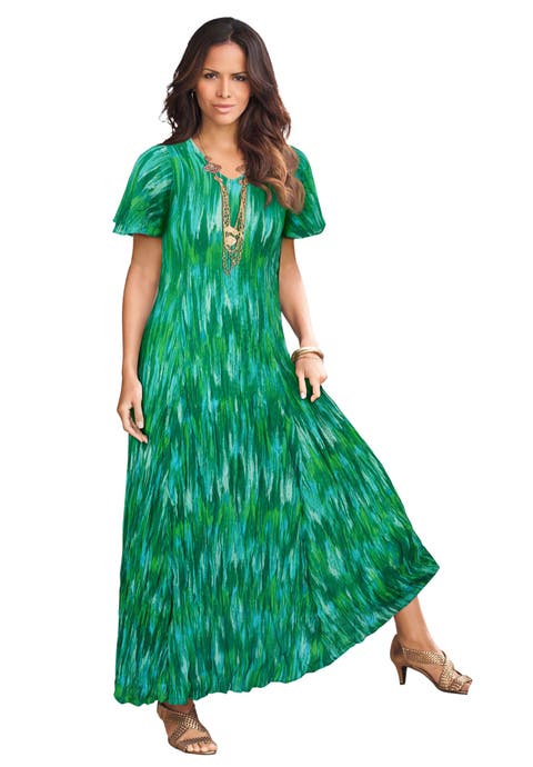 Plus Size Hand Crinkled Flutter-Sleeve Maxi Dress (Plus)