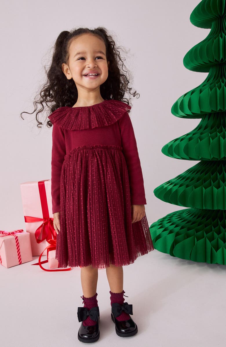 NEXT Kids' Long Sleeve Dot Mesh Dress, Alternate, color, Red