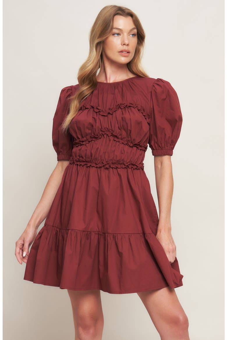 Ruffle Scrunch Puff Sleeve Minidress, Alternate, color, MAROON