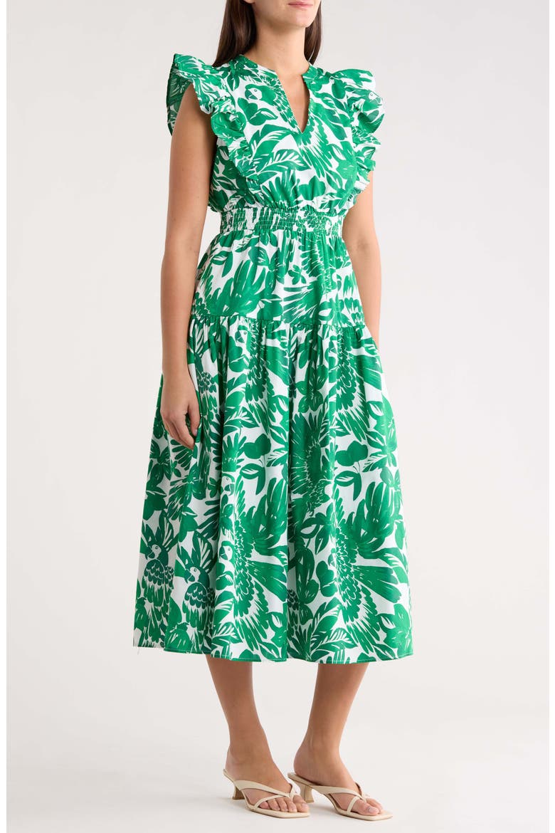 Masey Tropical Virna Ruffle Midi Sundress, Alternate, color, WHITE-GREENS