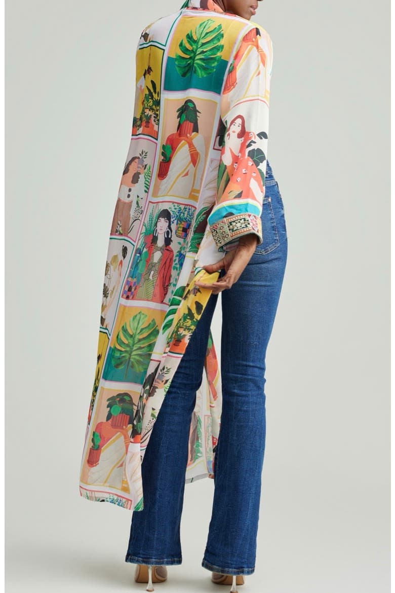 Mixed Graphic Print Open Front Satin Jacket, Alternate, color, WHITE