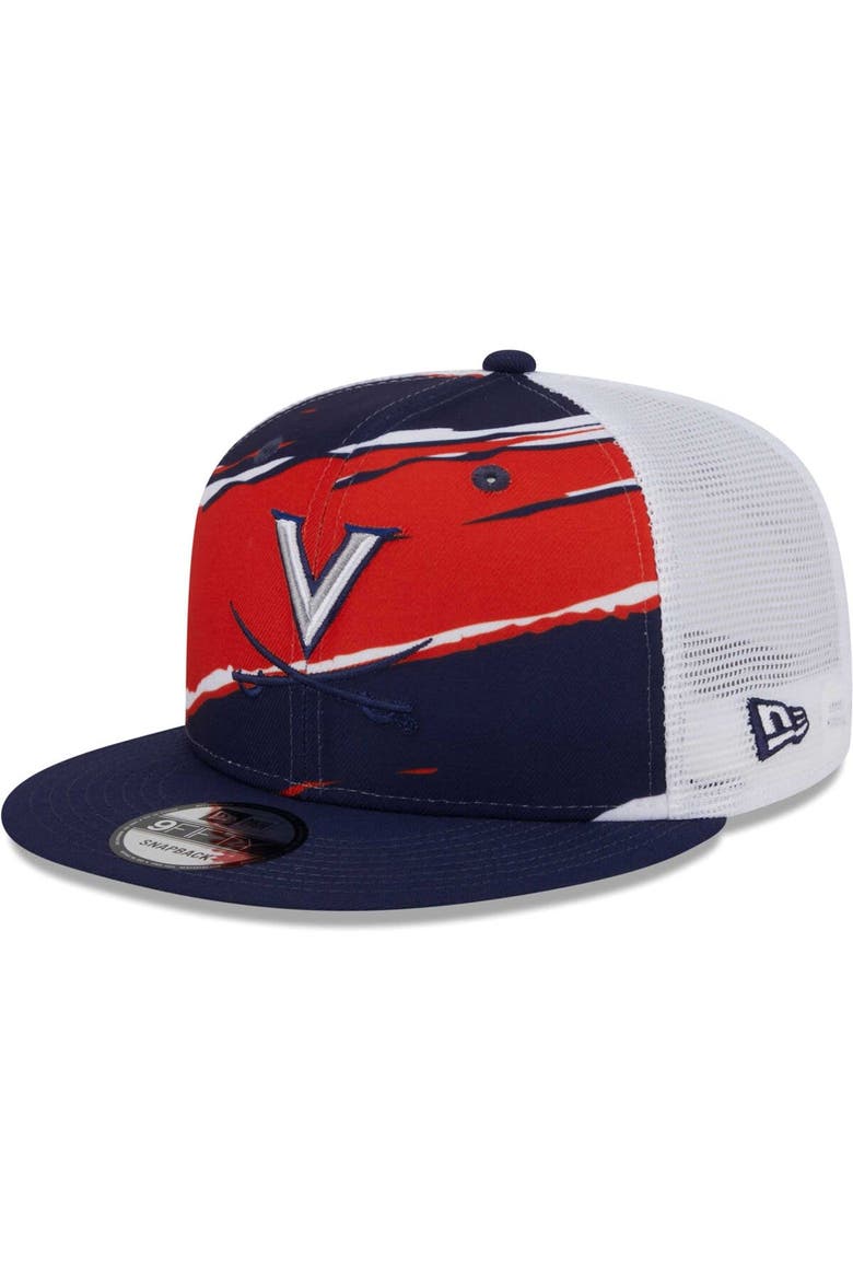 Men's New Era Navy Virginia Cavaliers Tear Trucker 9FIFTY Snapback Hat, Main, color, Navy