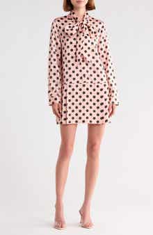 Dot Print Tie Neck Pleated Minidress