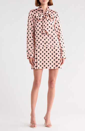 Dot Print Tie Neck Pleated Minidress