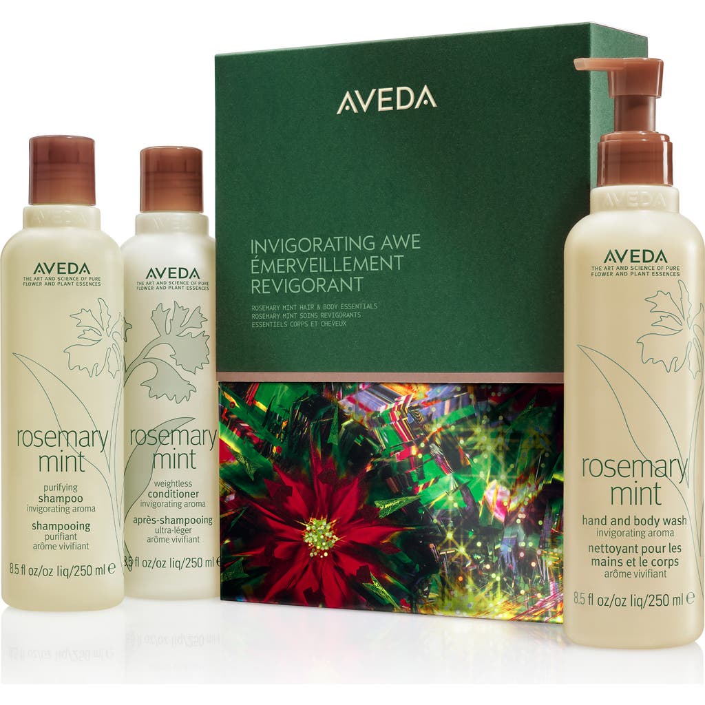 Aveda Invigorating Awe: Rosemary Mint Hair & Body Essentials 3-piece Set $74 Value In Transparent