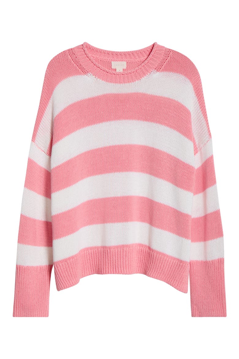 Stripe Roll Neck Sweater, Alternate, color, PINK DIANTHUS- WHITE STRIPE