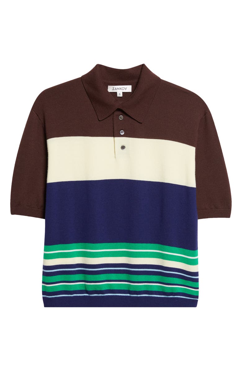 ZANKOV Luke Stripe Merino Wool Polo, Main, color, Rust Multi