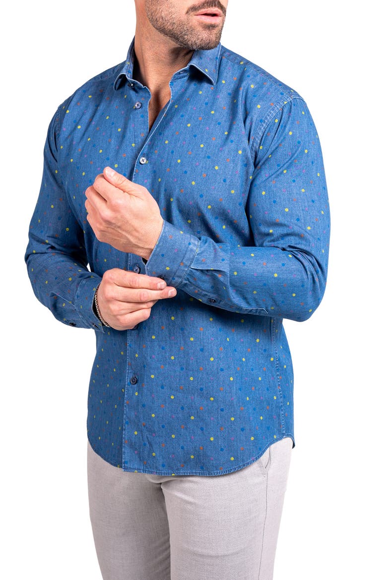 Engineered Ascension0092 Blue Dot Print Cotton Button-Up Shirt, Alternate, color, BLUE