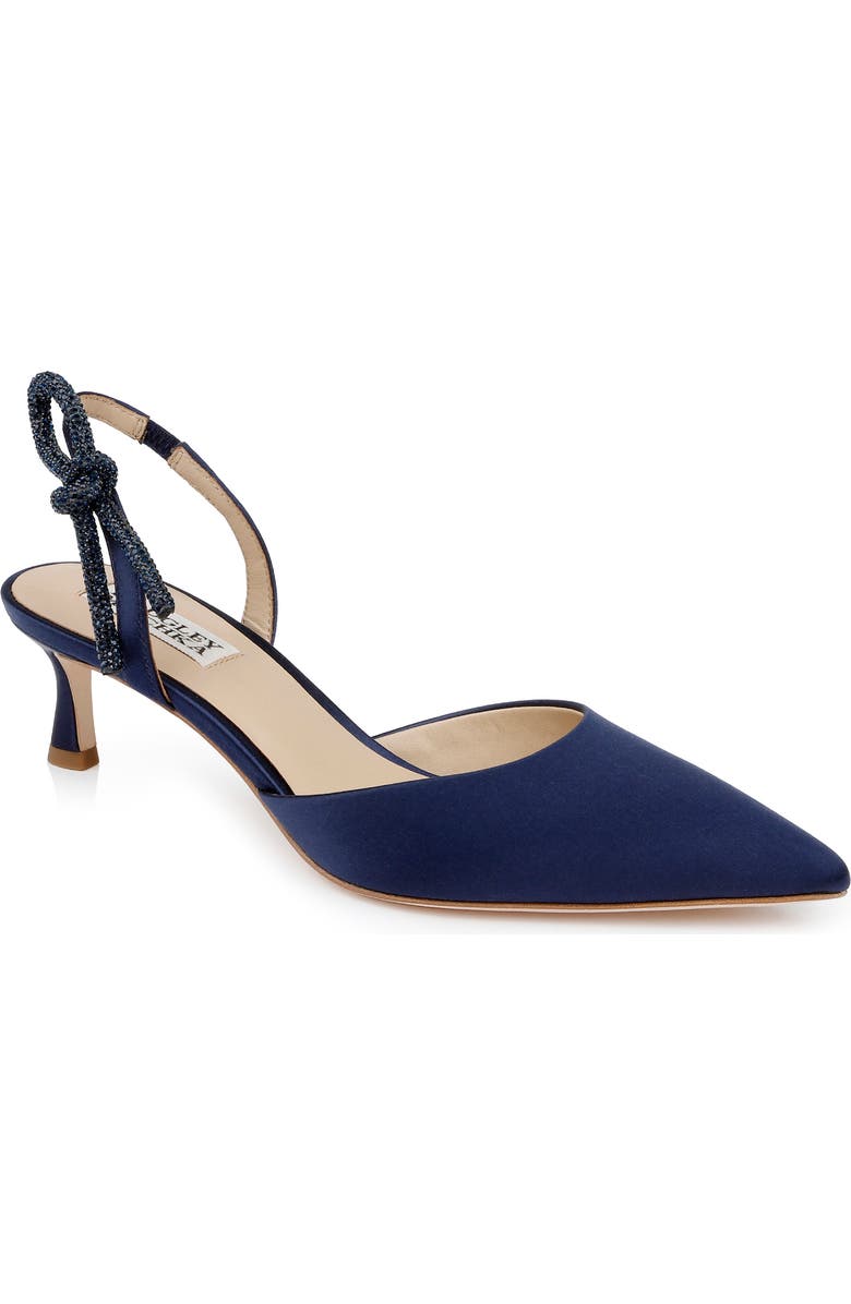 Badgley Mischka Bridal Gentry Slingback Pointed Toe Kitten Heel Pump, Main, color, Midnight Satin