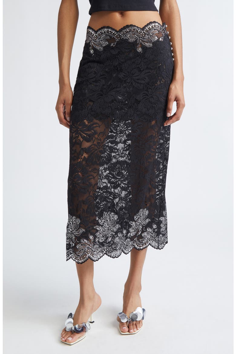 Stud Embellished Lace Skirt, Main, color, BLACK