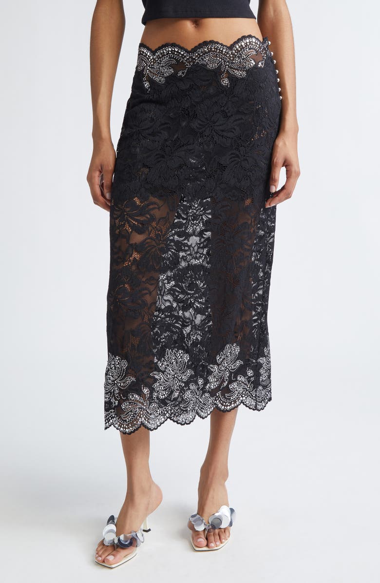 Rabanne Stud Embellished Lace Skirt, Main, color, Black