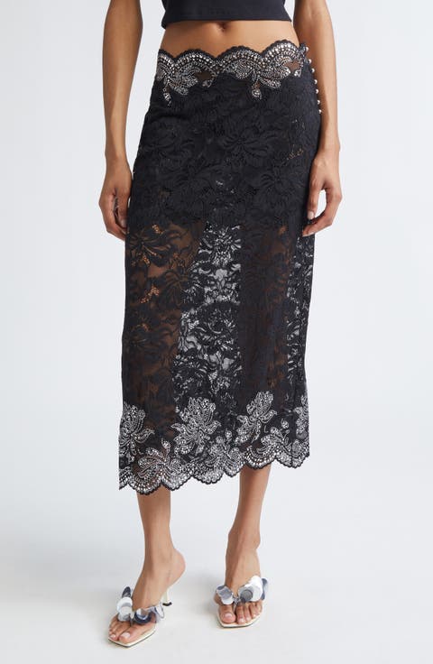 Stud Embellished Lace Skirt