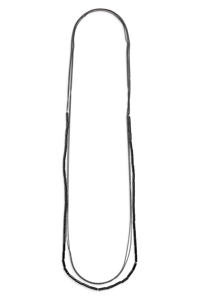 Faceted Bead Long Station Necklace, Main, color, JET/ HEMATITE