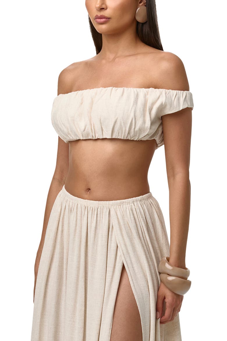 Shirred Off the Shoulder Crop Top, Alternate, color, CREAM
