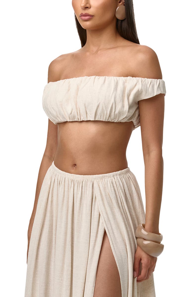Naked Wardrobe Shirred Off the Shoulder Crop Top, Alternate, color, Cream
