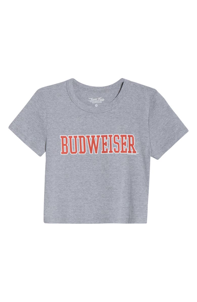 Junk Food Budweiser<sup>®</sup> Crop Graphic T-Shirt, Alternate, color, Heather Grey