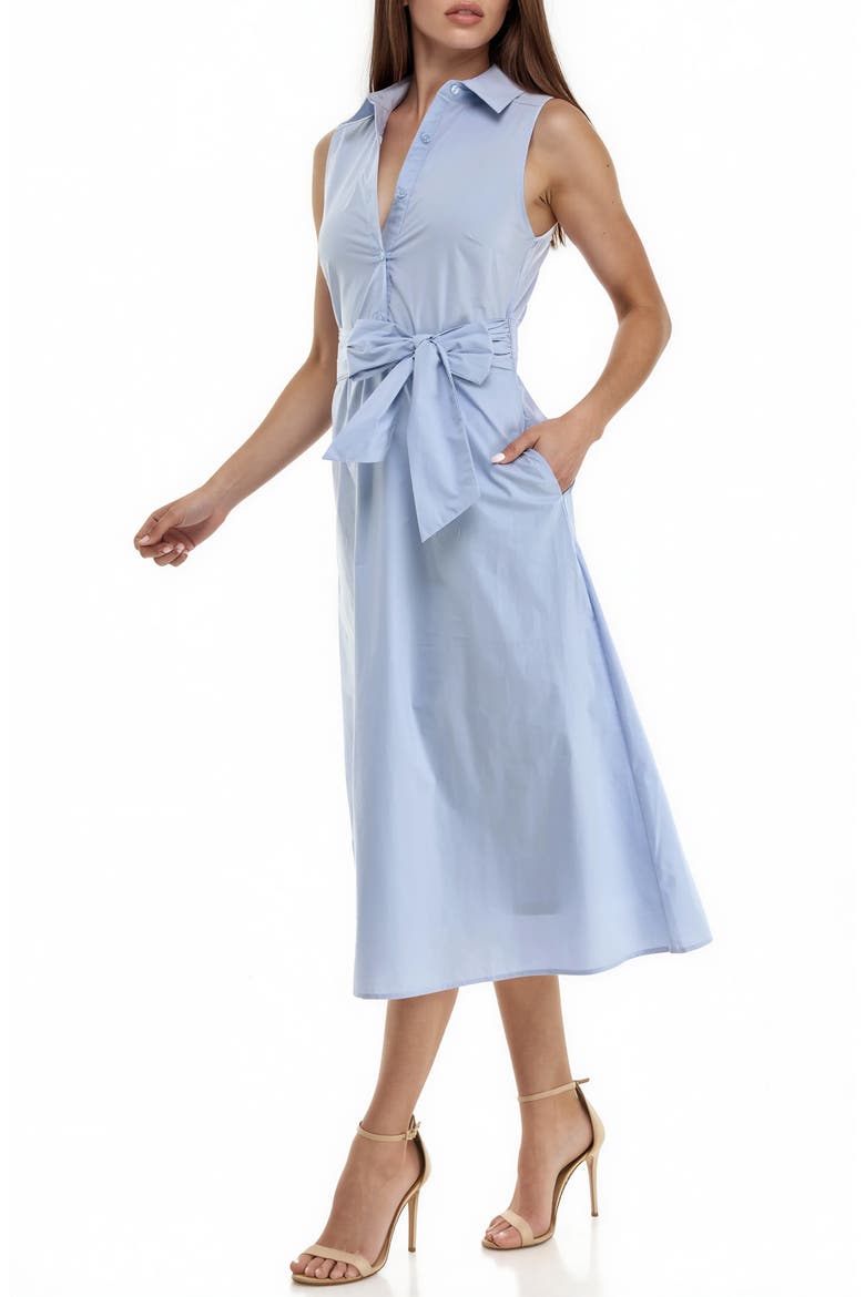 Sleeveless Tie Waist Cotton Poplin Midi Shirtdress, Alternate, color, KENTUCKY BLUE