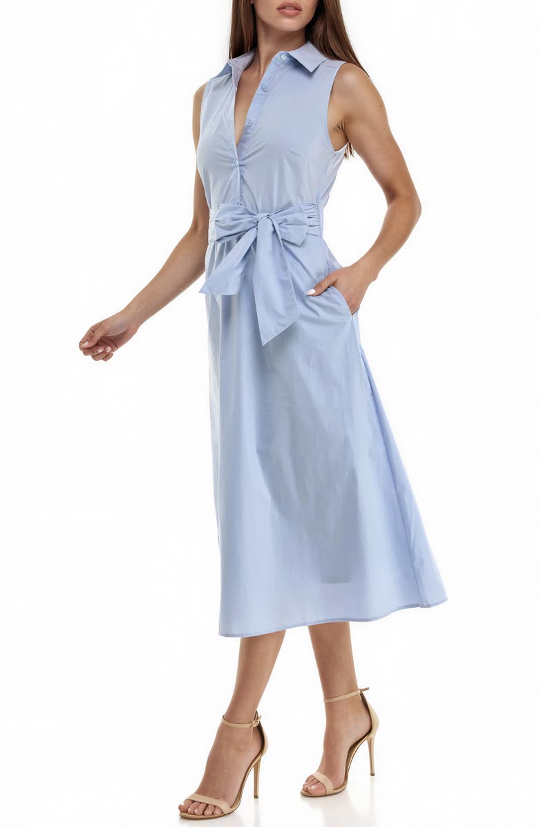 Socialite Sleeveless Tie Waist Cotton Poplin Midi Shirtdress, Alternate, color, Kentucky Blue