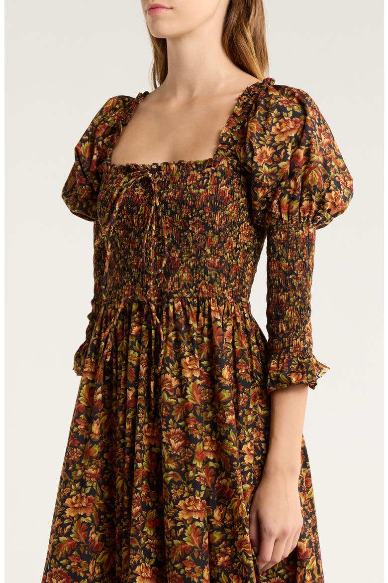 Bijou Floral Midi Dress, Alternate, color, NOIR REVE DES JARDIN
