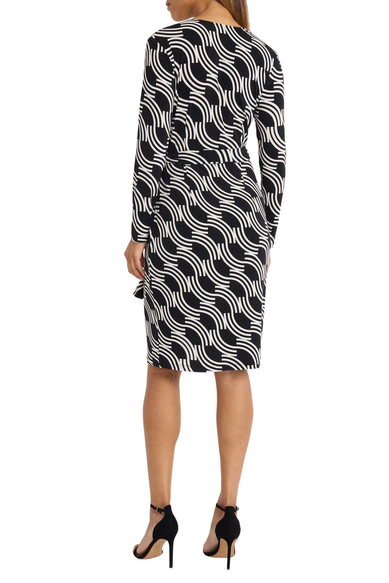 Long Sleeve Wrap Dress, Alternate, color, BLACK/ IVORY