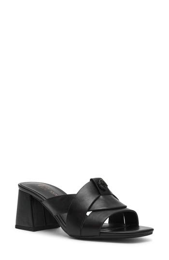 Anne Klein Monda Block Heel Slide Sandal in Black Pu at Nordstrom Rack, Size 6