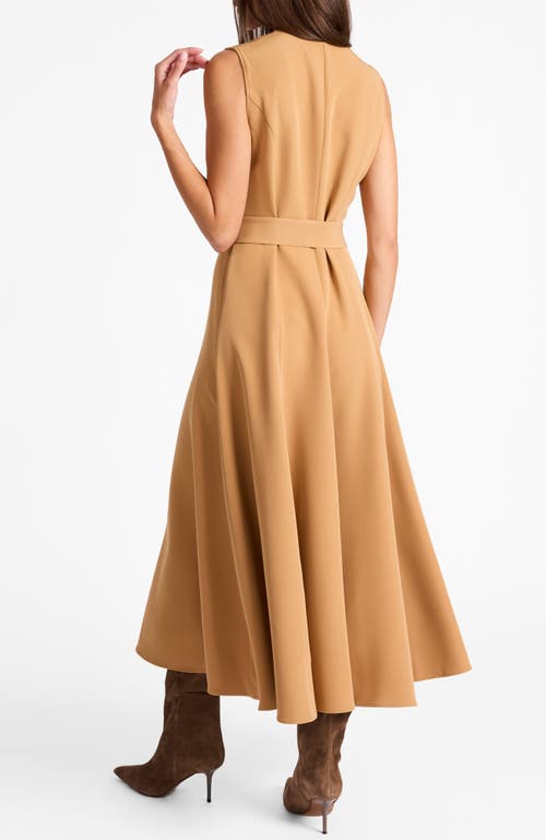Santorelli Sunny Sleeveless Midi Dress With Front Zipper In Stretch Crepe In Brown
