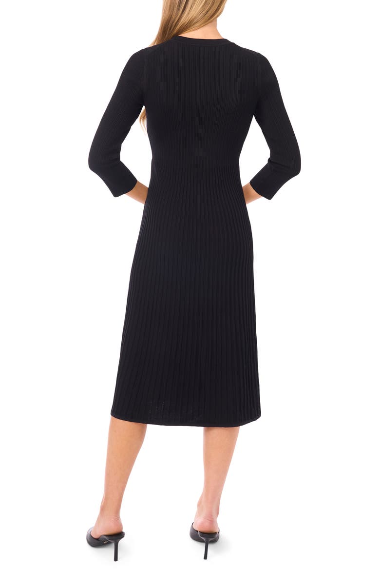Flare Rib Midi Dress, Alternate, color, RICH BLACK