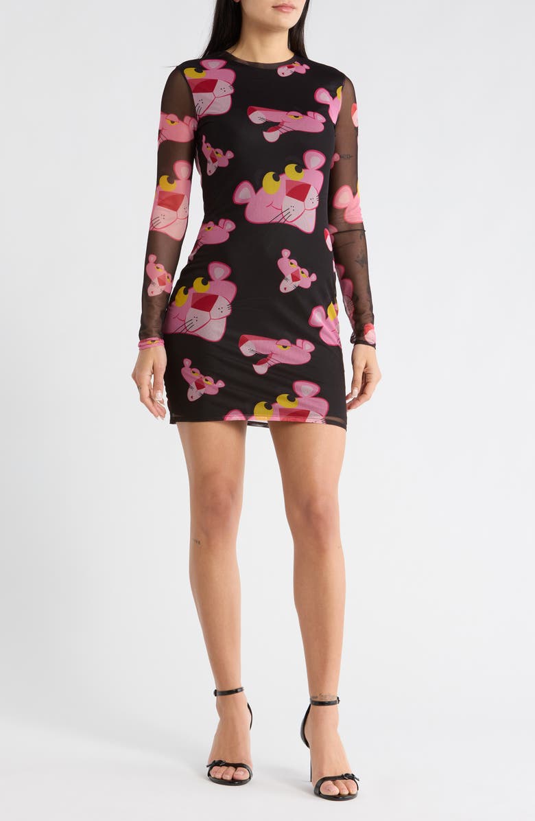 Desigual Pink Panther Long Sleeve Mesh Dress, Main, color, Black