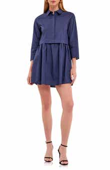 English Factory Long Sleeve Mini Shirtdress