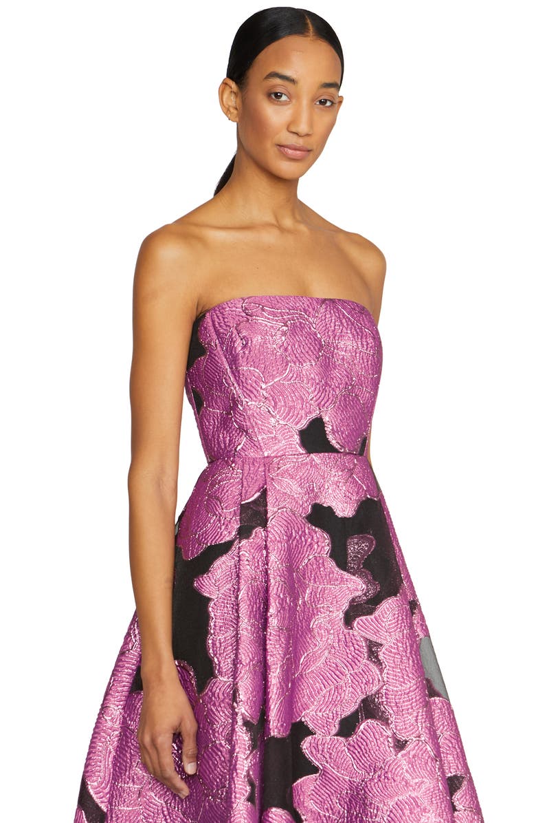 ML Monique Lhuillier Elle Metallic Strapless Jacquard Cocktail Dress, Alternate, color, French Fuchsia/ Black