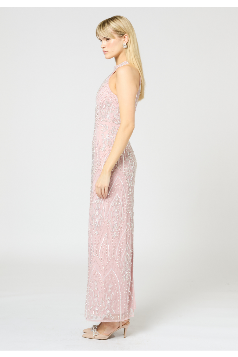 Embellished Sequin Beaded Maxi Dress, Alternate, color, FROSTED PINK