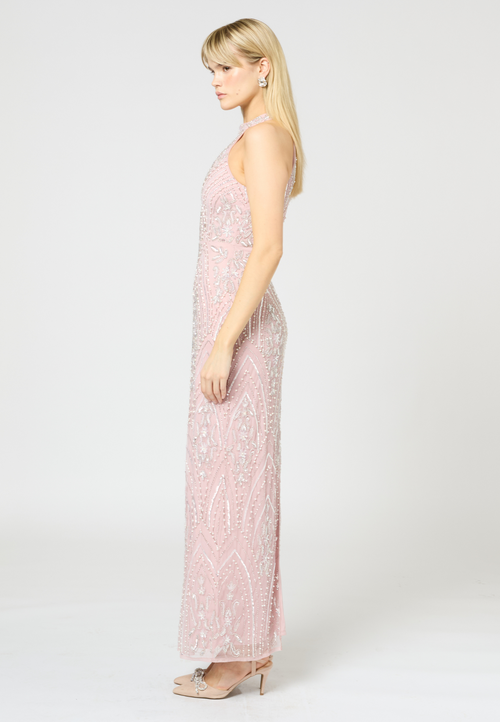Beauut Embellished Sequin Beaded Maxi Dress In Pink
