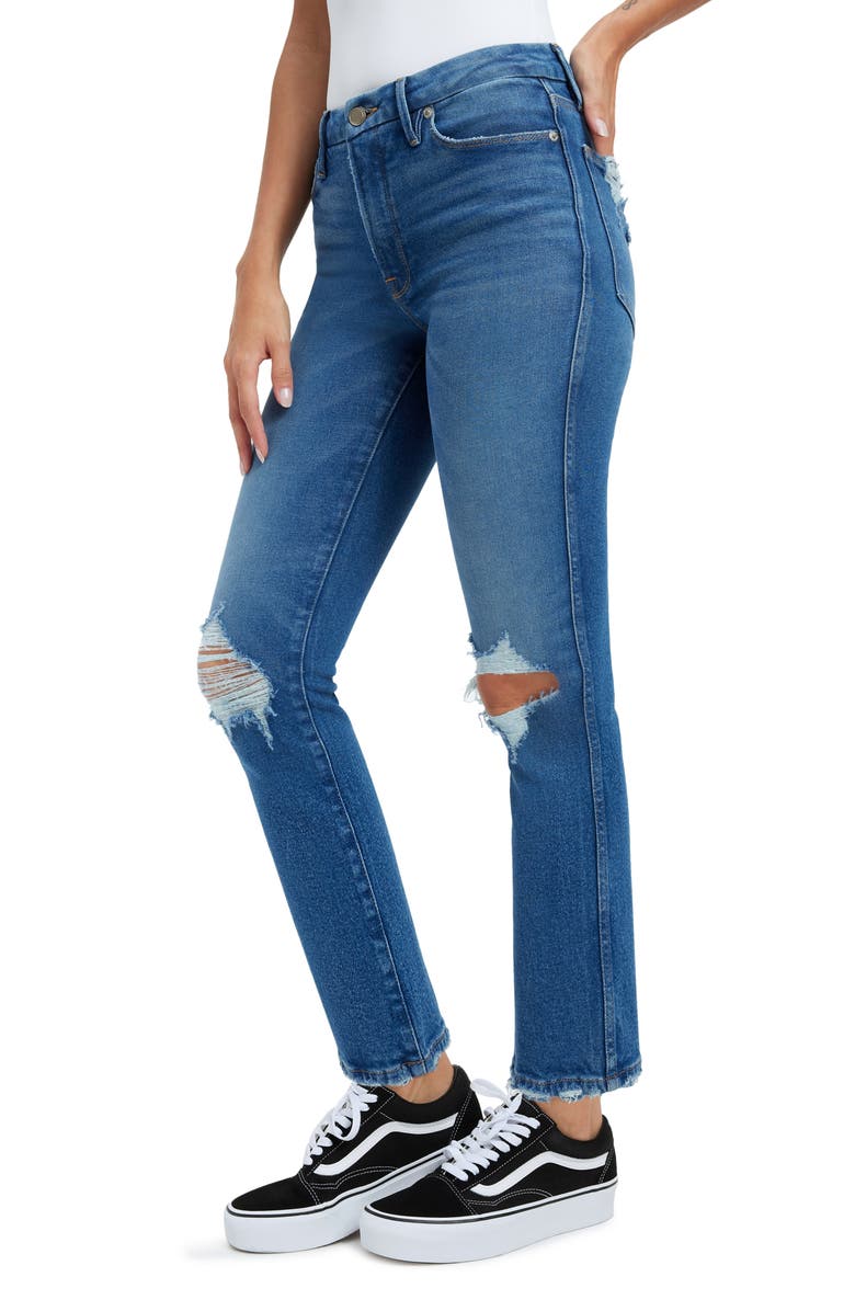 Good American Good Curve High Waist Distressed Straight Leg Jeans, Alternate, color, Indigo337