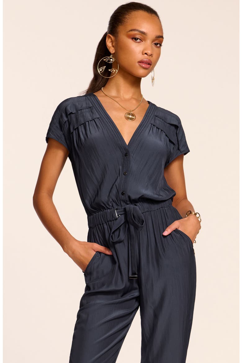 Aletha Short Sleeve Jumpsuit, Alternate, color, NAVY