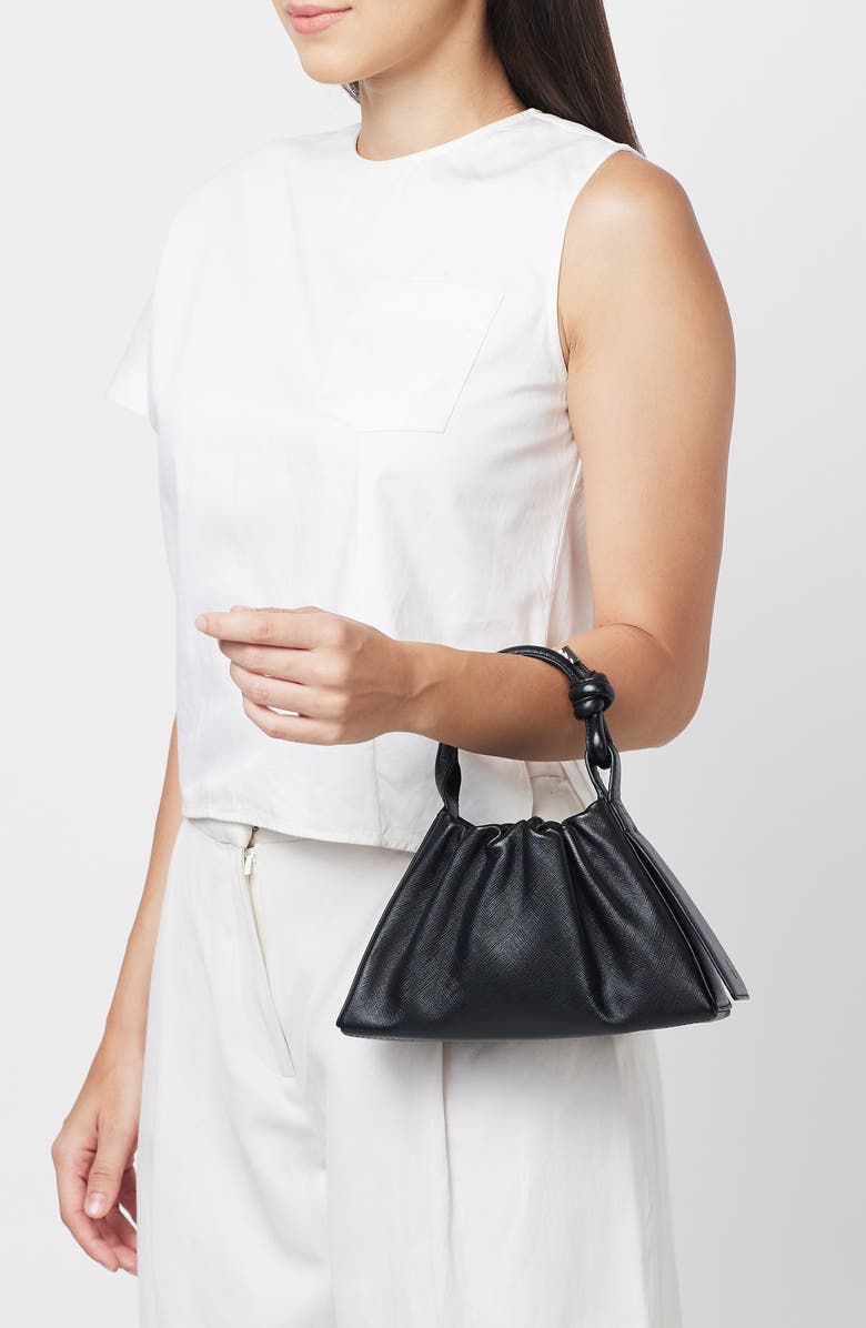 behno Mini Tina Ruched Metallic Leather Baguette Top Handle Bag, Alternate, color,