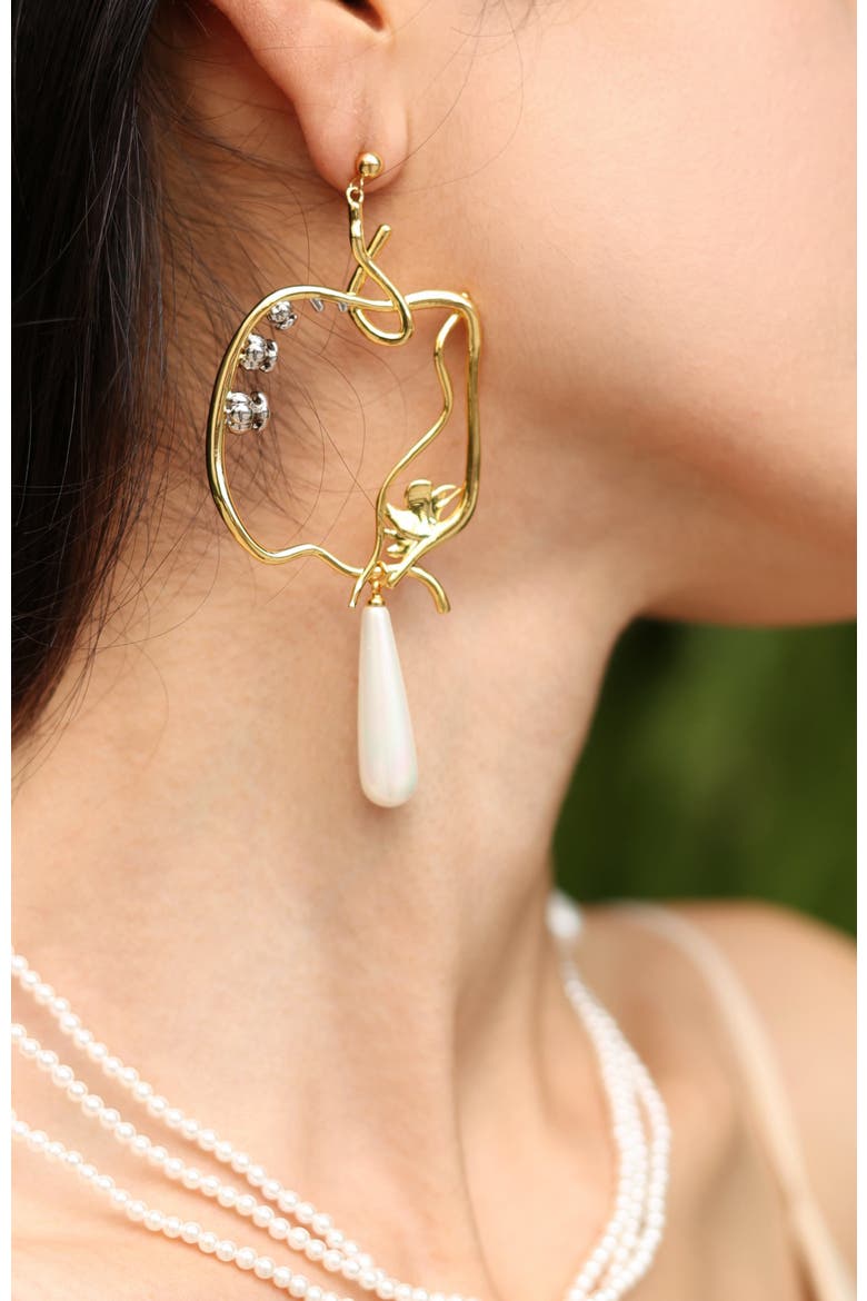 Lily of the Valley Earrings, Alternate, color, Gold & White