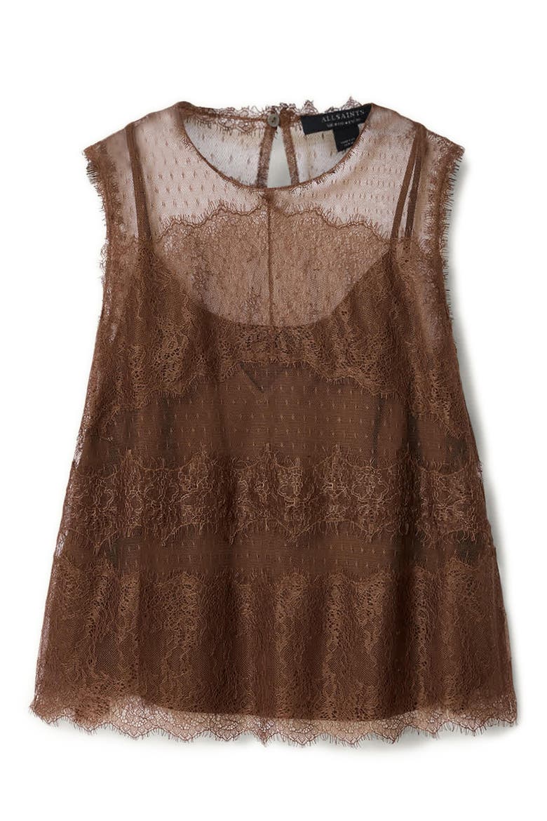 Clara Mixed Lace Sleeveless Top, Alternate, color, BITTER BROWN