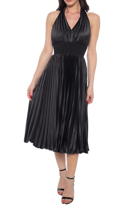 Pleated Charmeuse Midi Dress