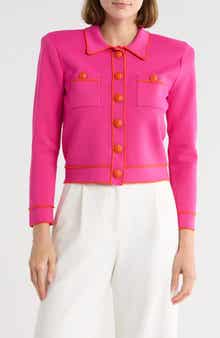 L'AGENCE Neon Trim Cropped Cardigan