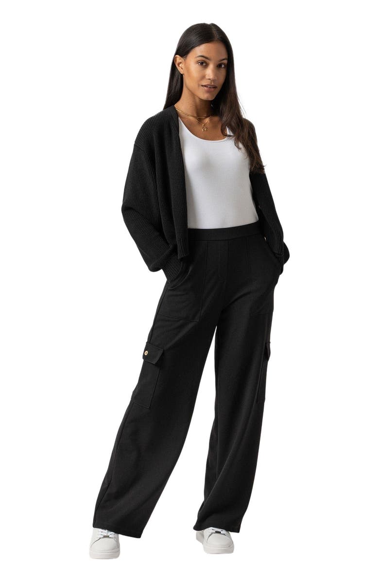 Saint + Sofia Cargo Chelsea Wide Leg Pant, Alternate, color, Black