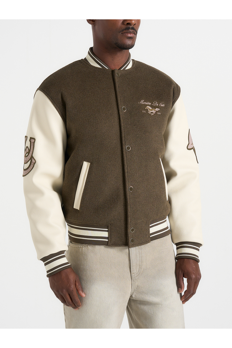 Equestrian Wool-Blend Varsity Jacket, Alternate, color, Olive