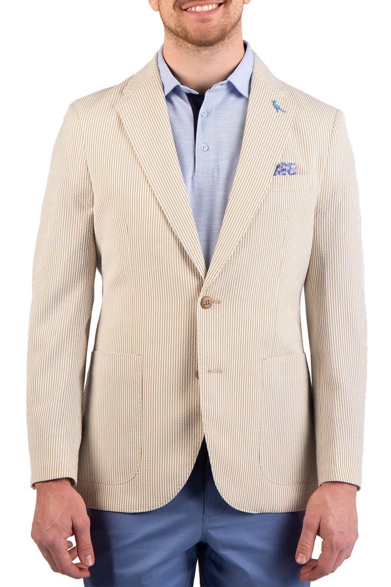 Textured Stripe Seersucker Sport Coat, Main, color, KHAKI